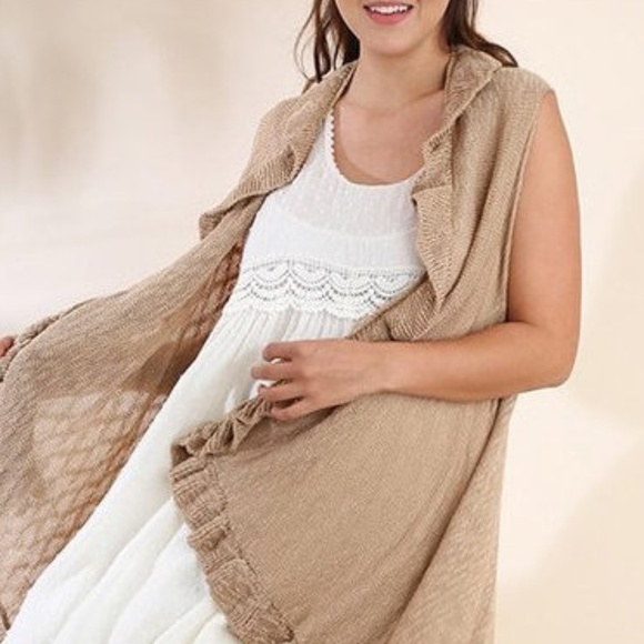 UMGEE Lace Ruffle Knit Vest Cardigan Tunic Top - Picture 3 of 5